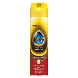 Pledge Moisturizing Wood Oil, Furniture Reviving Spray, Amber & Argan Scent, 9.7oz