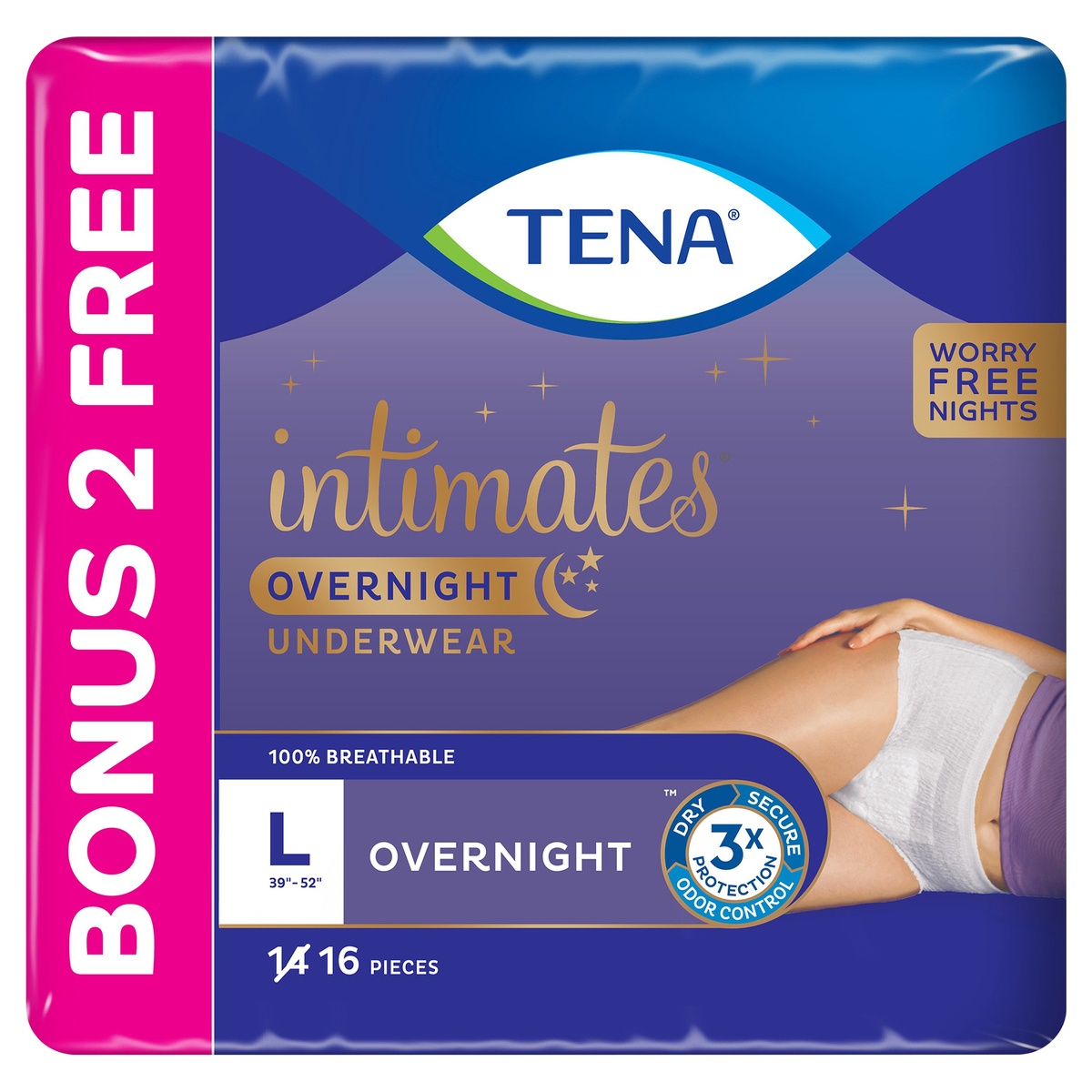slide 5 of 5, Tena Intimates Incontinence Overnight Underwear for Women, Size Large, 14+2 Bonus Pack, 16 ct