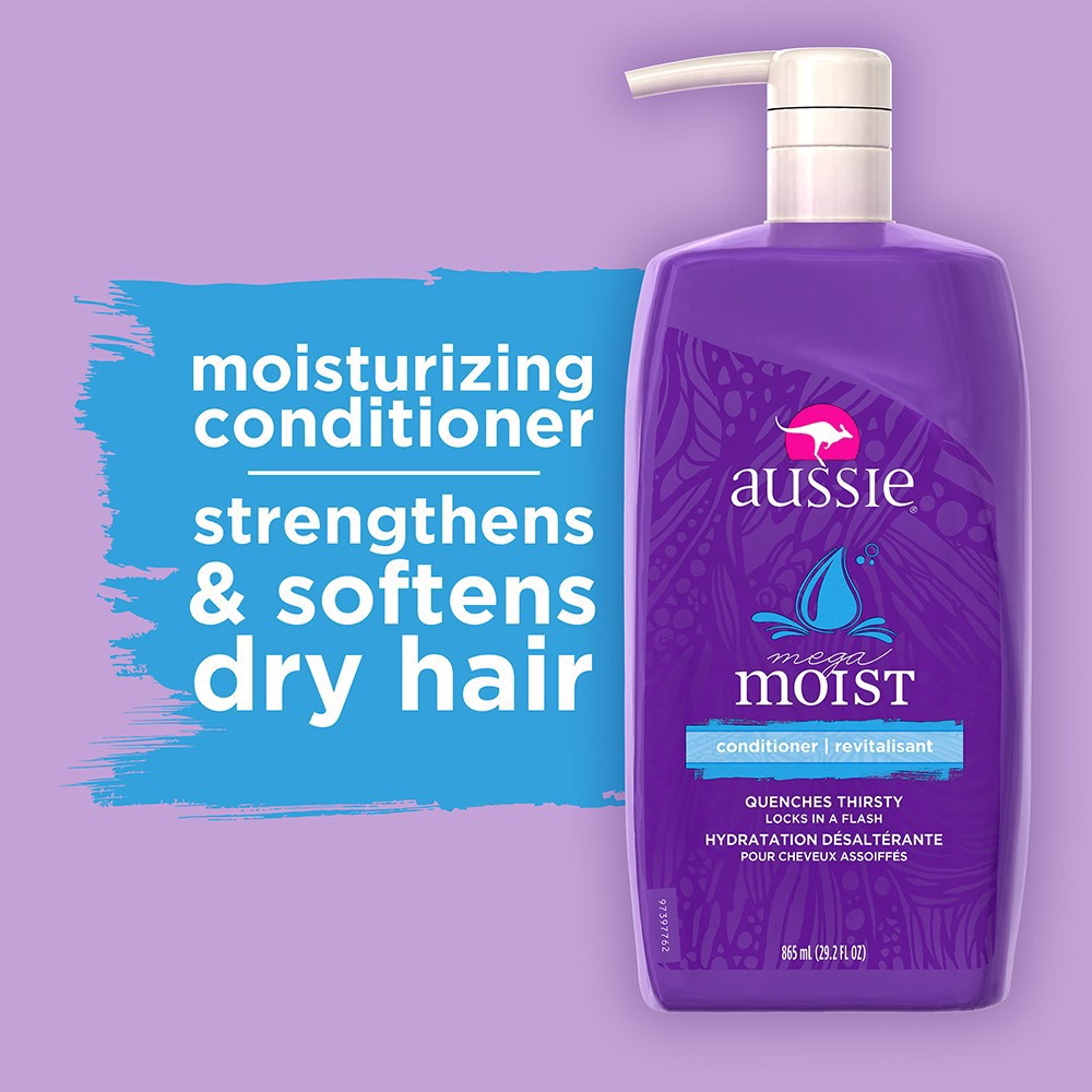 slide 5 of 5, Aussie Mega Moist Conditioner wit Pump, 29.2 fl oz