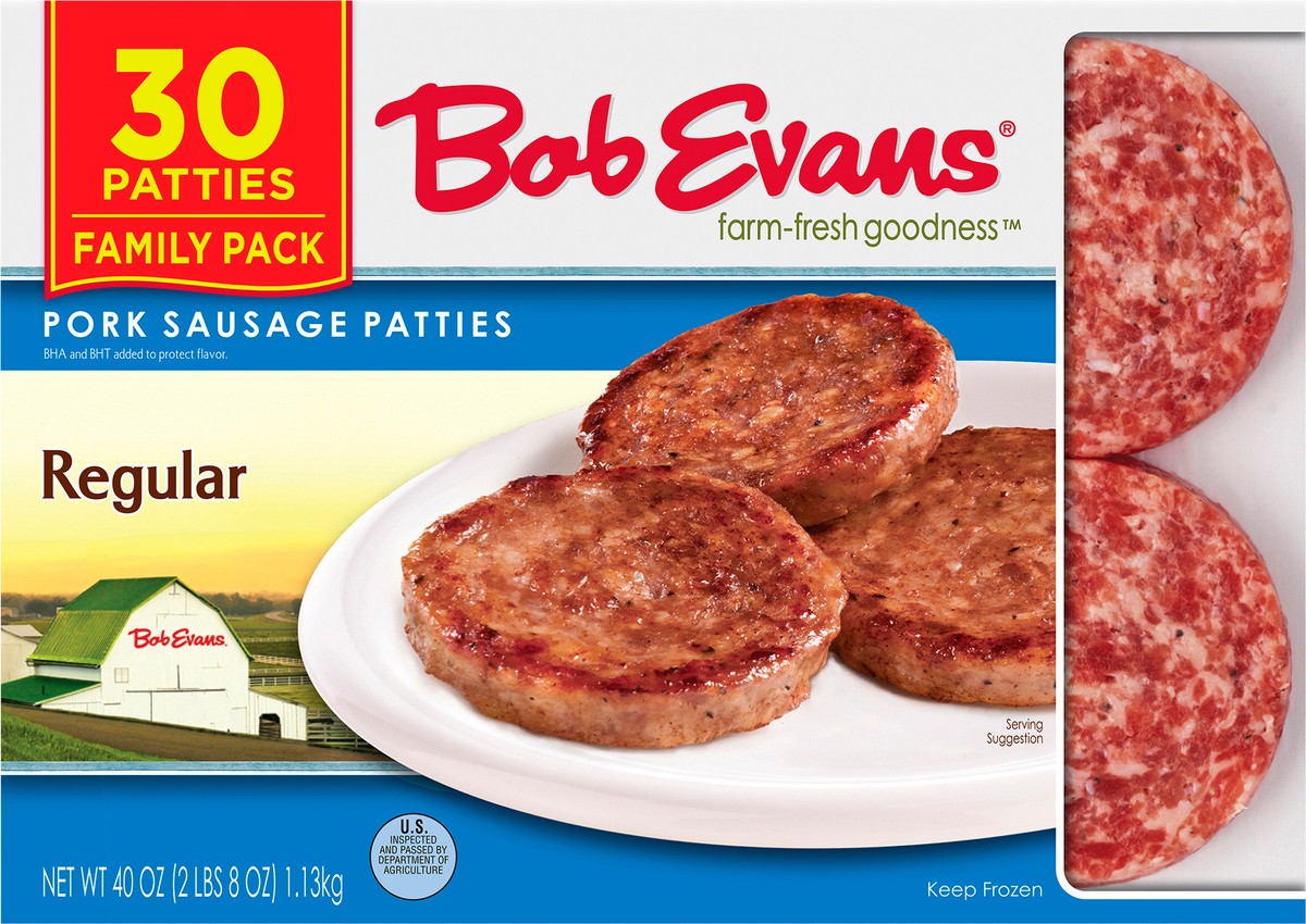 slide 3 of 9, Bob Evans Regular Pork Sausage Patties 40 oz. Box, 30 ct