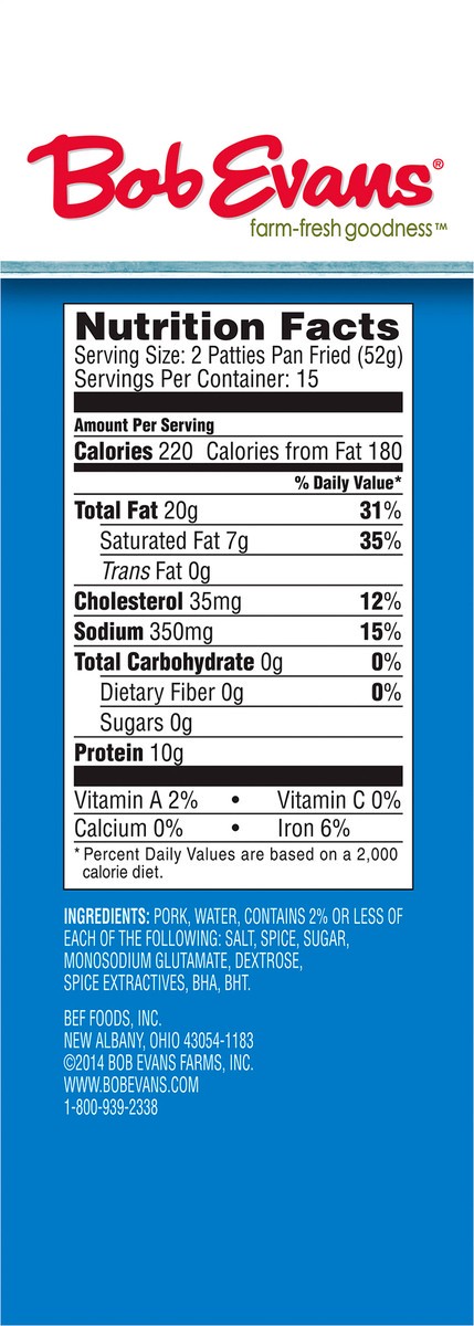 slide 5 of 9, Bob Evans Regular Pork Sausage Patties 40 oz. Box, 30 ct