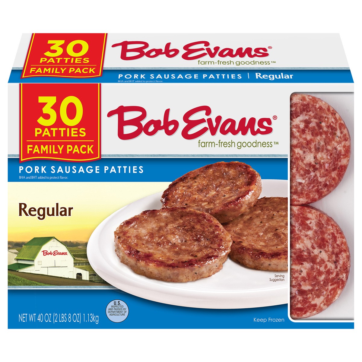 slide 1 of 9, Bob Evans Regular Pork Sausage Patties 40 oz. Box, 30 ct