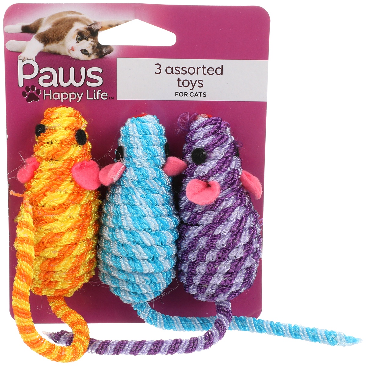 slide 1 of 1, Paws Happy Life Fuzzy Mice With Catnip, 3 ct