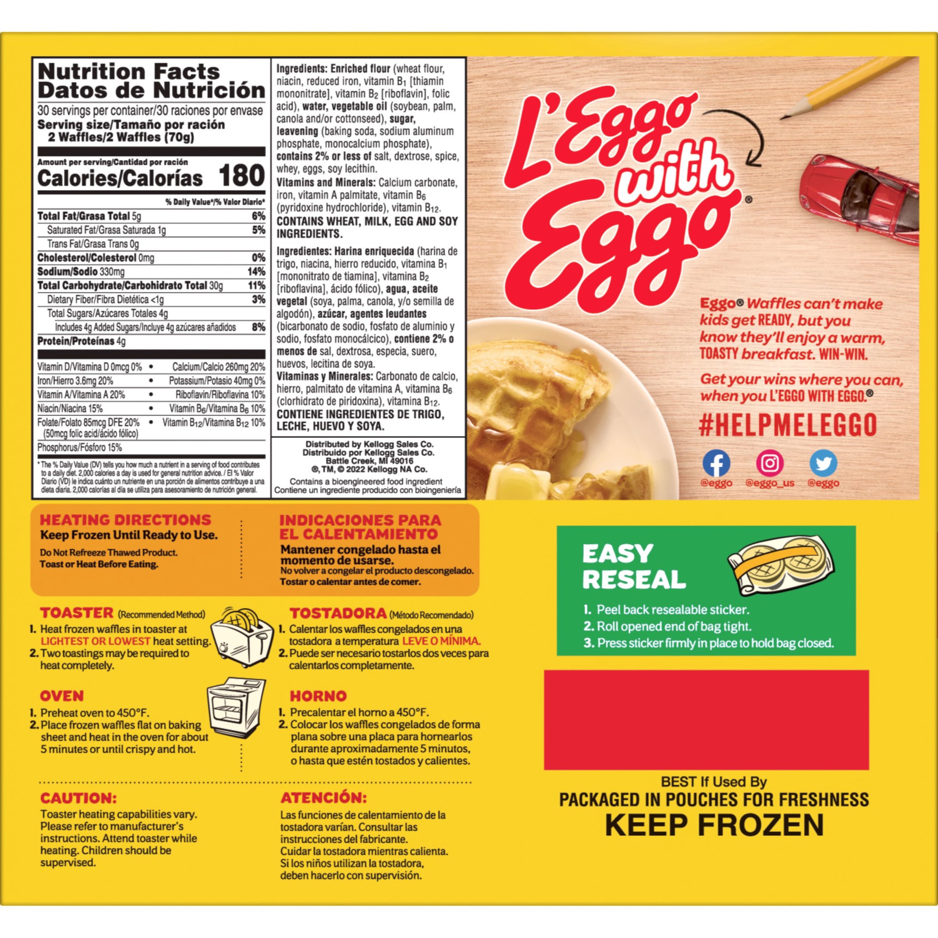 slide 4 of 5, Eggo Frozen Waffles, Homestyle, 74.1 oz, 6 Count, Frozen, 74.1 oz