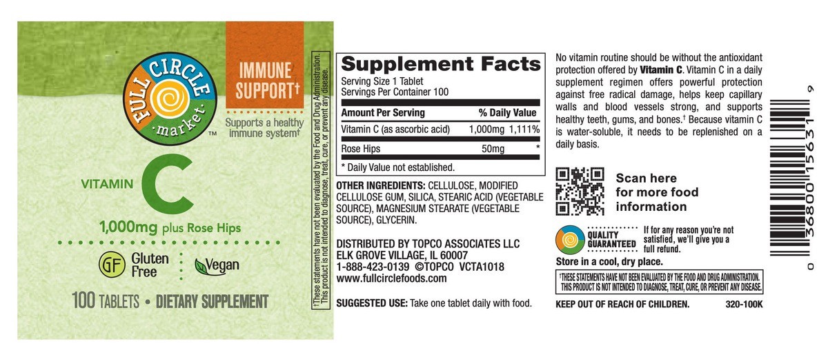 slide 12 of 15, Full Circle Market Vitamin C Plus Rose Hips Tablets, 100 ct; 1000 mg