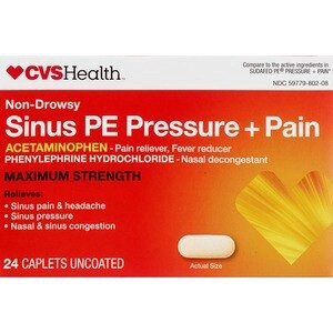 slide 1 of 1, CVS Health Non Drowsy Maximum Strength Sinus Pe Pressure + Pain Reliever, 24 Ct, 1 ct