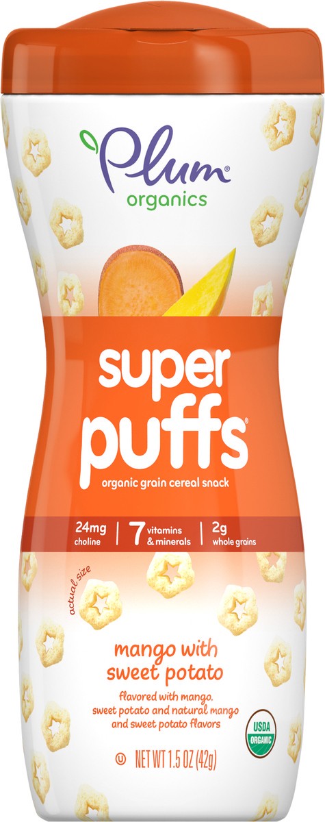 slide 7 of 7, Plum Organics Super Puffs Organic Grain Cereal Snack - Mango with Sweet Potato - 1.5 oz Canister, 1.5 oz