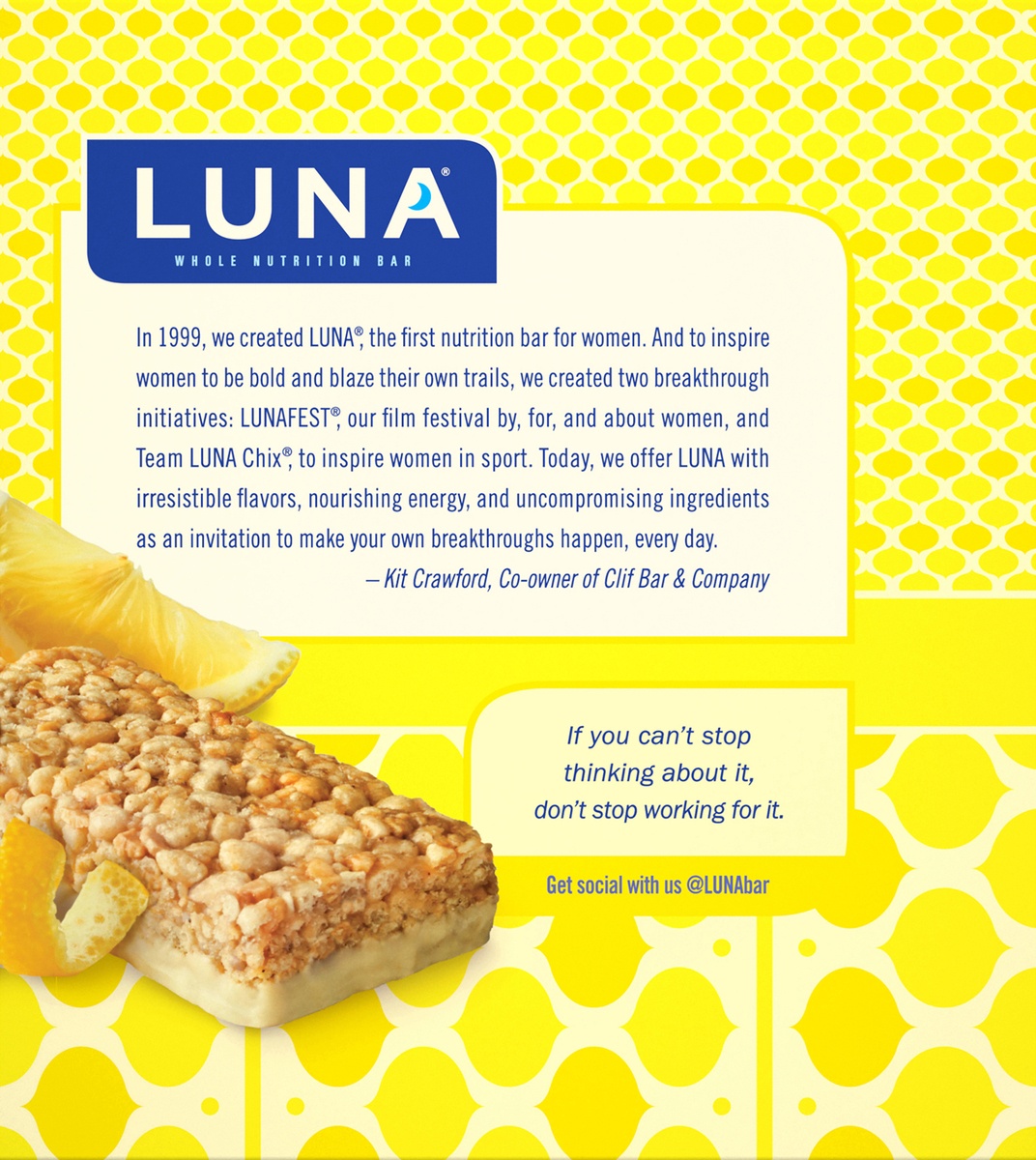 Luna Bar - Lemon Zest Flavor - Gluten-Free - Whole Nutrition Snack