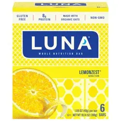 LUNA Bar - LemonZest Flavor - Gluten-Free - Non-GMO - 7-9g Protein - Made with Organic Oats - Low Glycemic - Whole Nutrition Snack Bars - 1.69 oz. (6 Pack)