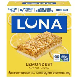LUNA Bar - LemonZest Flavor - Gluten Free Snack Bars - Non-GMO - Protein Bars - Made with Organic Oats (6 Pack)