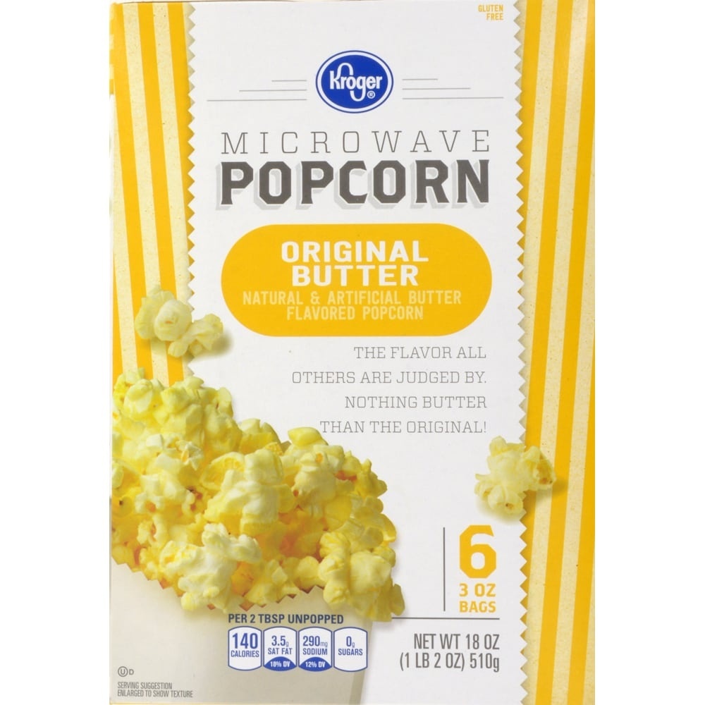 slide 1 of 1, Kroger Microwave Popcorn - Original Butter, 6 ct; 3 oz