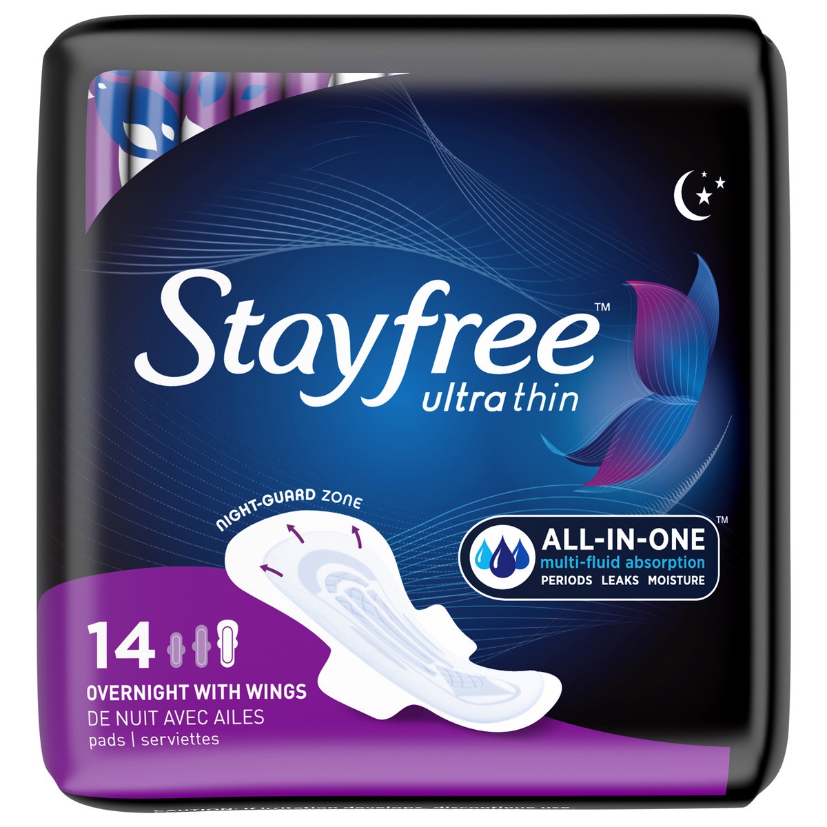 slide 1 of 6, STAYFREE Ultra Thin Pads Overnight with Wings 14ct, 14 ct