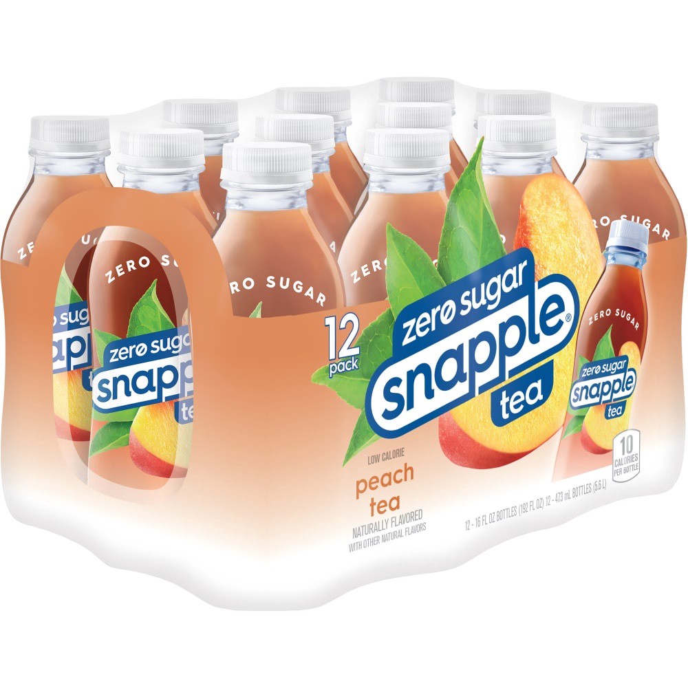 slide 6 of 6, Snapple Zero Sugar Peach Tea, 16 fl oz recycled plastic bottle, 12 pack, 12 ct; 16 fl oz