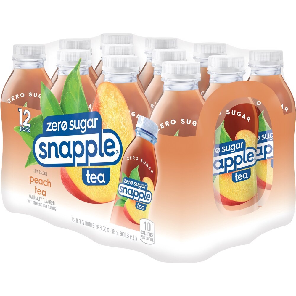slide 3 of 6, Snapple Zero Sugar Peach Tea, 16 fl oz recycled plastic bottle, 12 pack, 12 ct; 16 fl oz