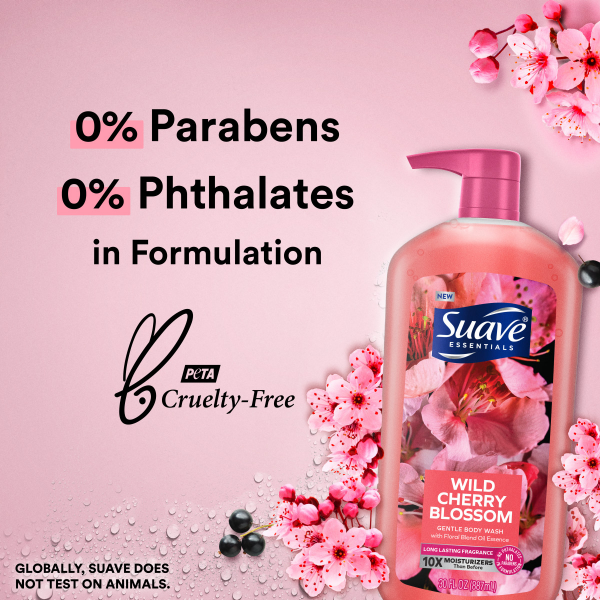 slide 2 of 19, Suave Essentials Gentle Body Wash, Wild Cherry Blossom, 30 oz