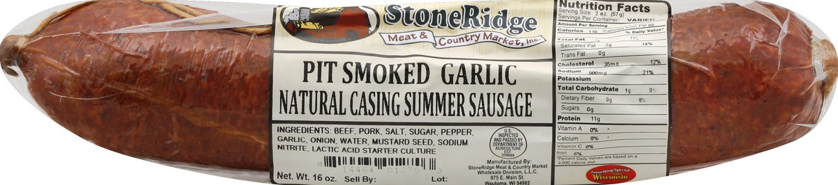 slide 5 of 5, StoneRidge Meat & Country Market Summer Sausage, Natural Casing, Pit Smoked Garlic, 16 oz