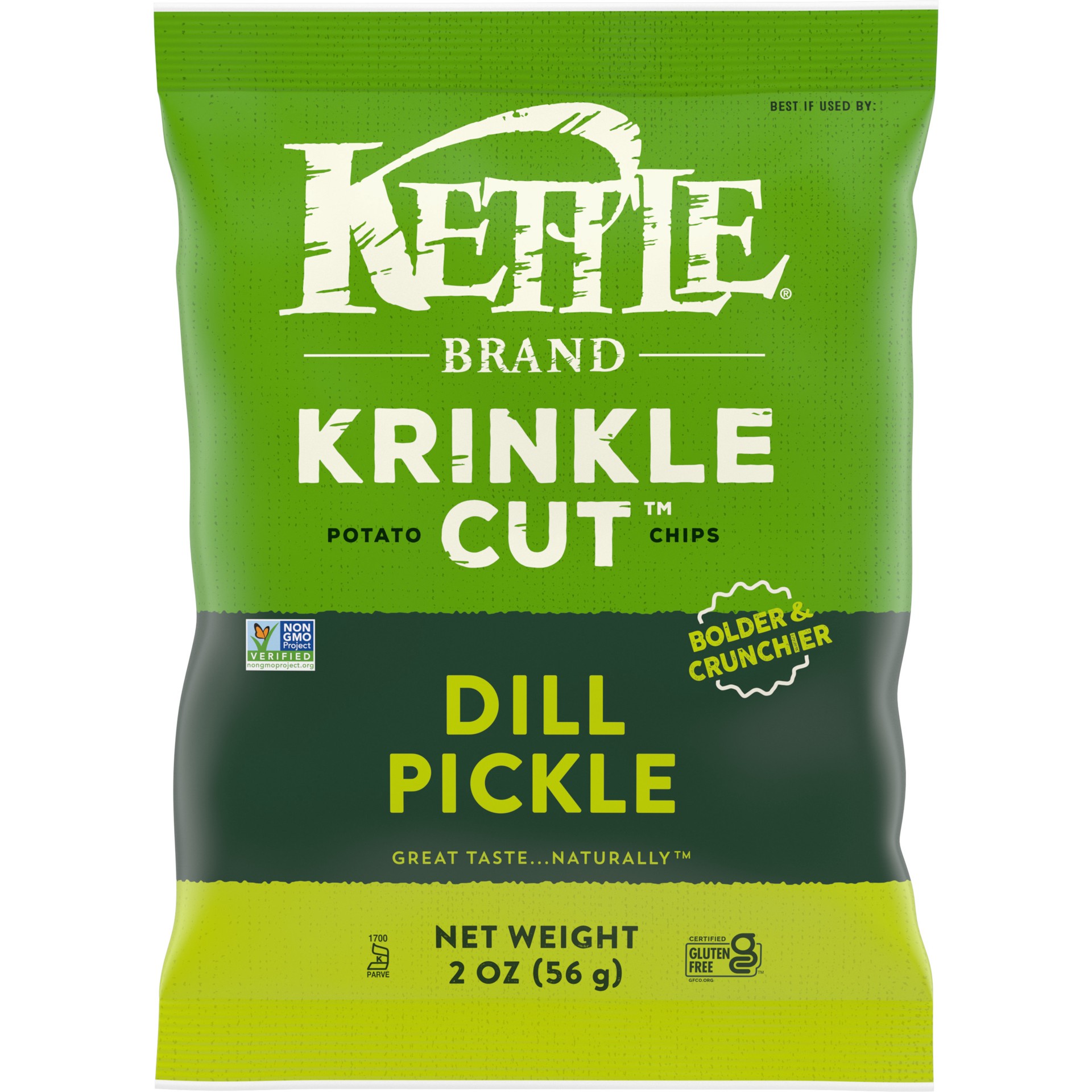slide 1 of 5, Kettle Brand Potato Chips, Krinkle Cut, Dill Pickle Kettle Chips, Snack Bag 2 Oz, 2 oz