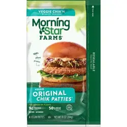 MorningStar Farms Meatless Chicken Patties, Original, 10 oz, 4 Count, Frozen