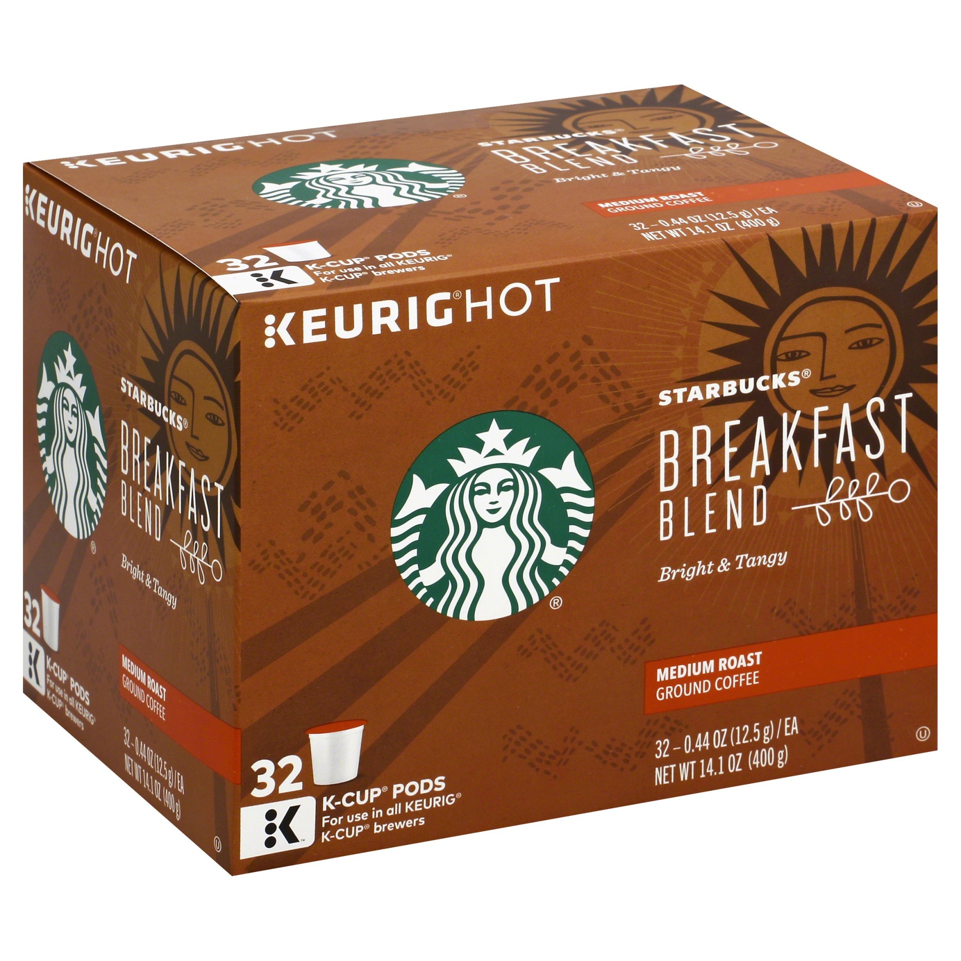 slide 1 of 7, Starbucks Breakfast Blend Medium Roast Ground Coffee K-Cup Pods - 32 ct; 0.44 oz, 32 ct; 0.44 oz