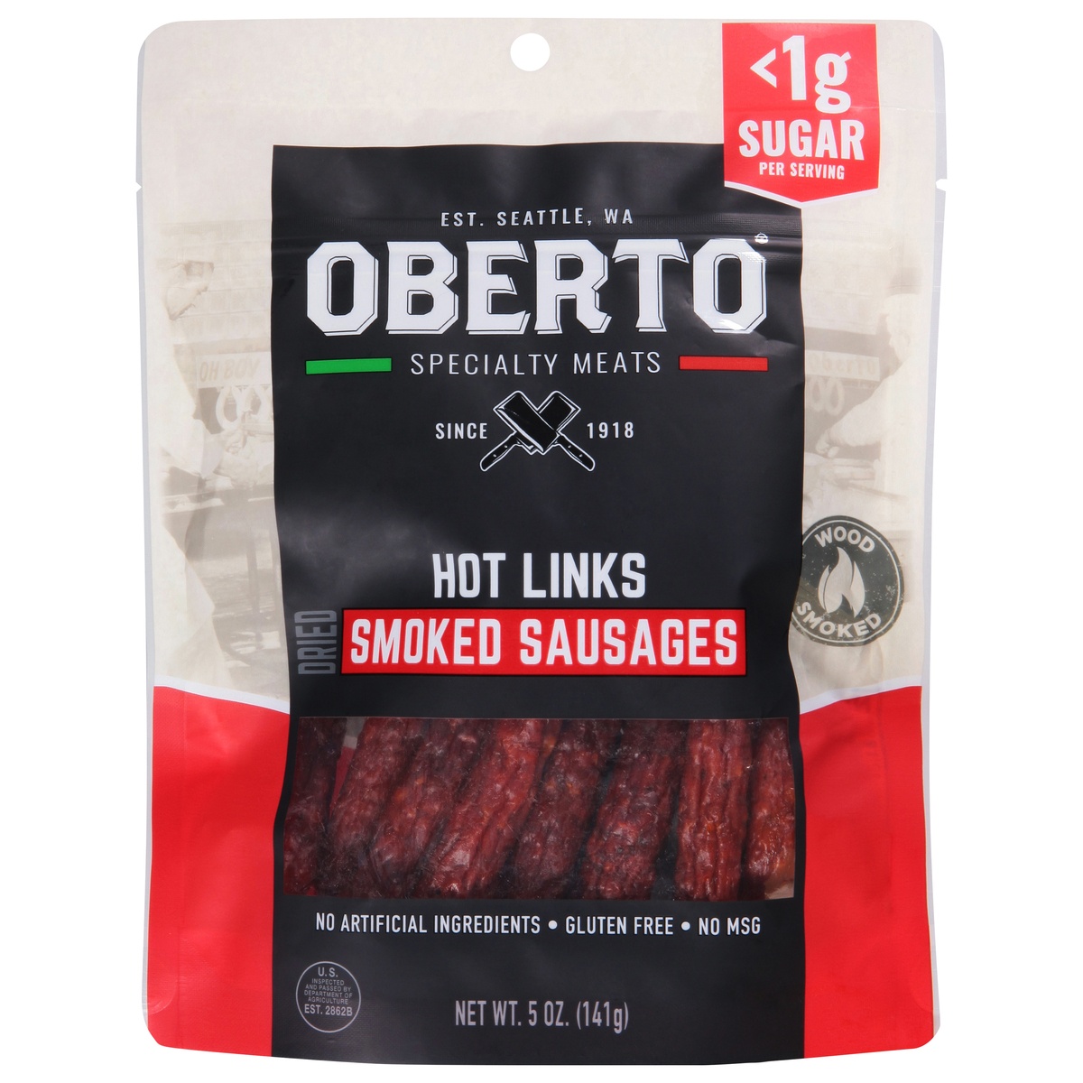slide 1 of 1, Oberto Dried Hot Links Smoked Sausages 5 oz, 