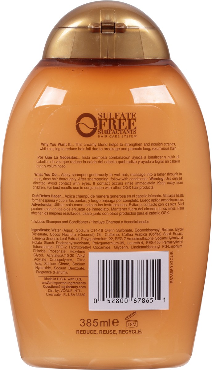 slide 7 of 9, OGX Anti-Hair Fall + Coconut Caffeine Strengthening Shampoo, 13 fl oz