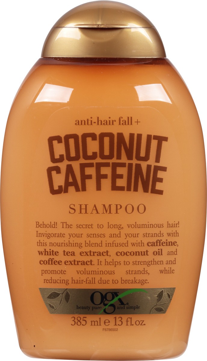 slide 8 of 9, OGX Anti-Hair Fall + Coconut Caffeine Strengthening Shampoo, 13 fl oz