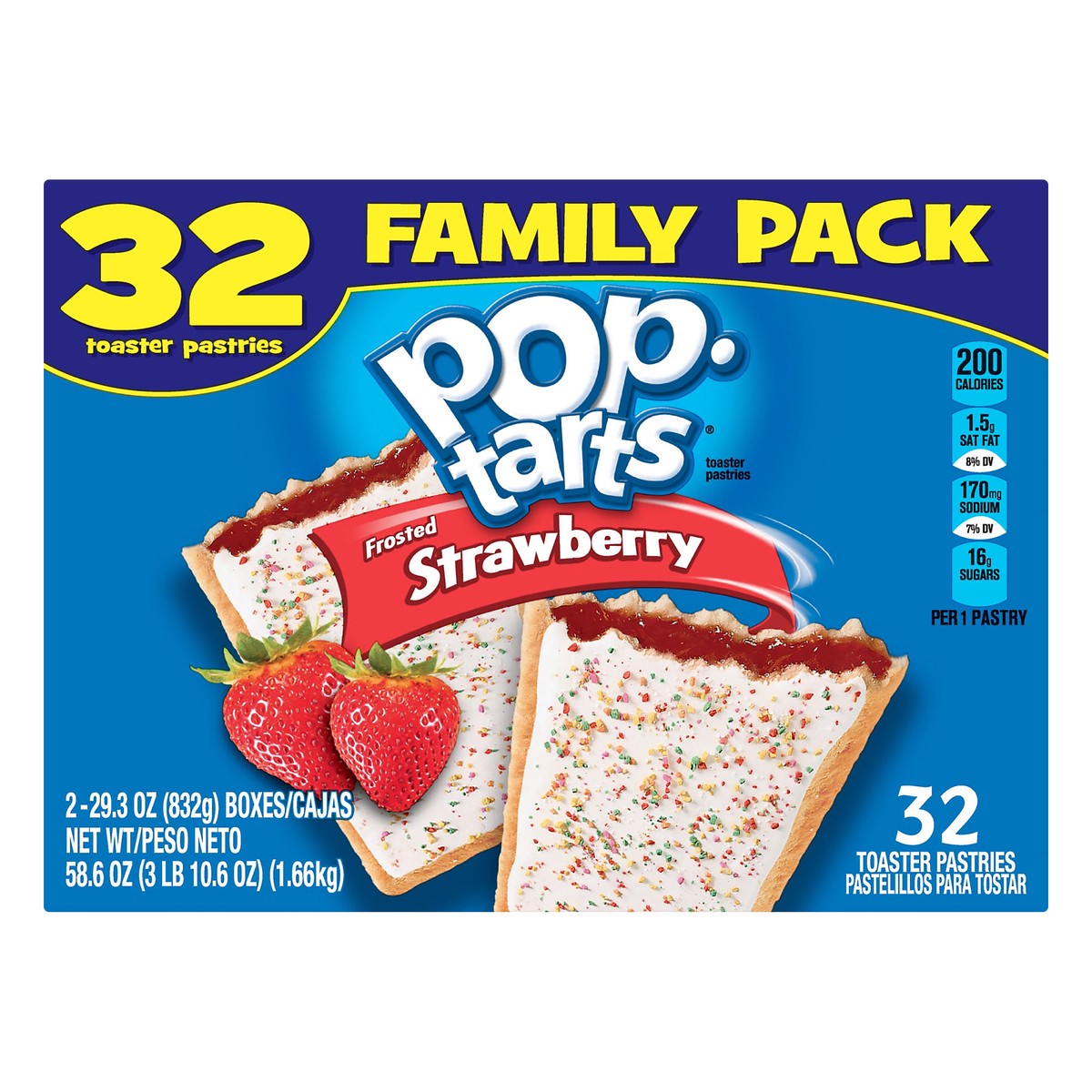 slide 1 of 8, Pop-Tarts Frosted Strawberry Toaster Pastries, 58.6 oz