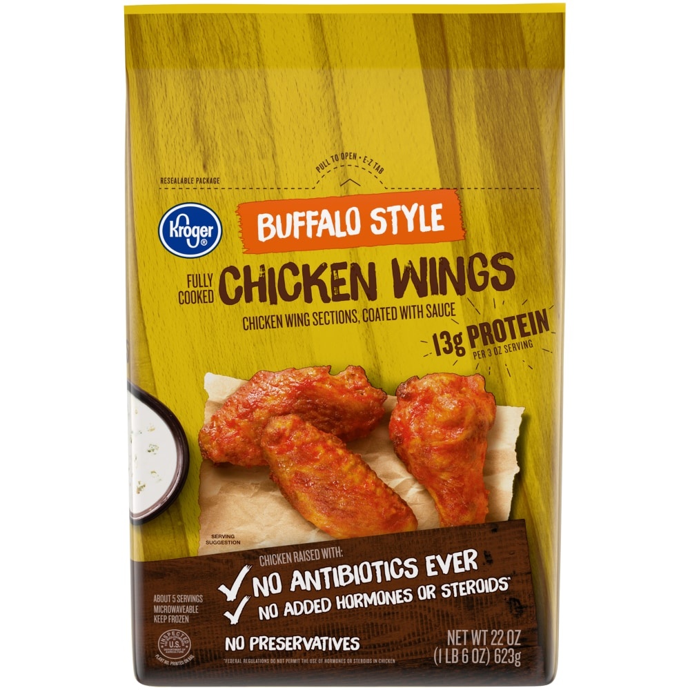 slide 1 of 1, Krogerbuffalo Style Fully Cooked Chicken Wings, 22 oz