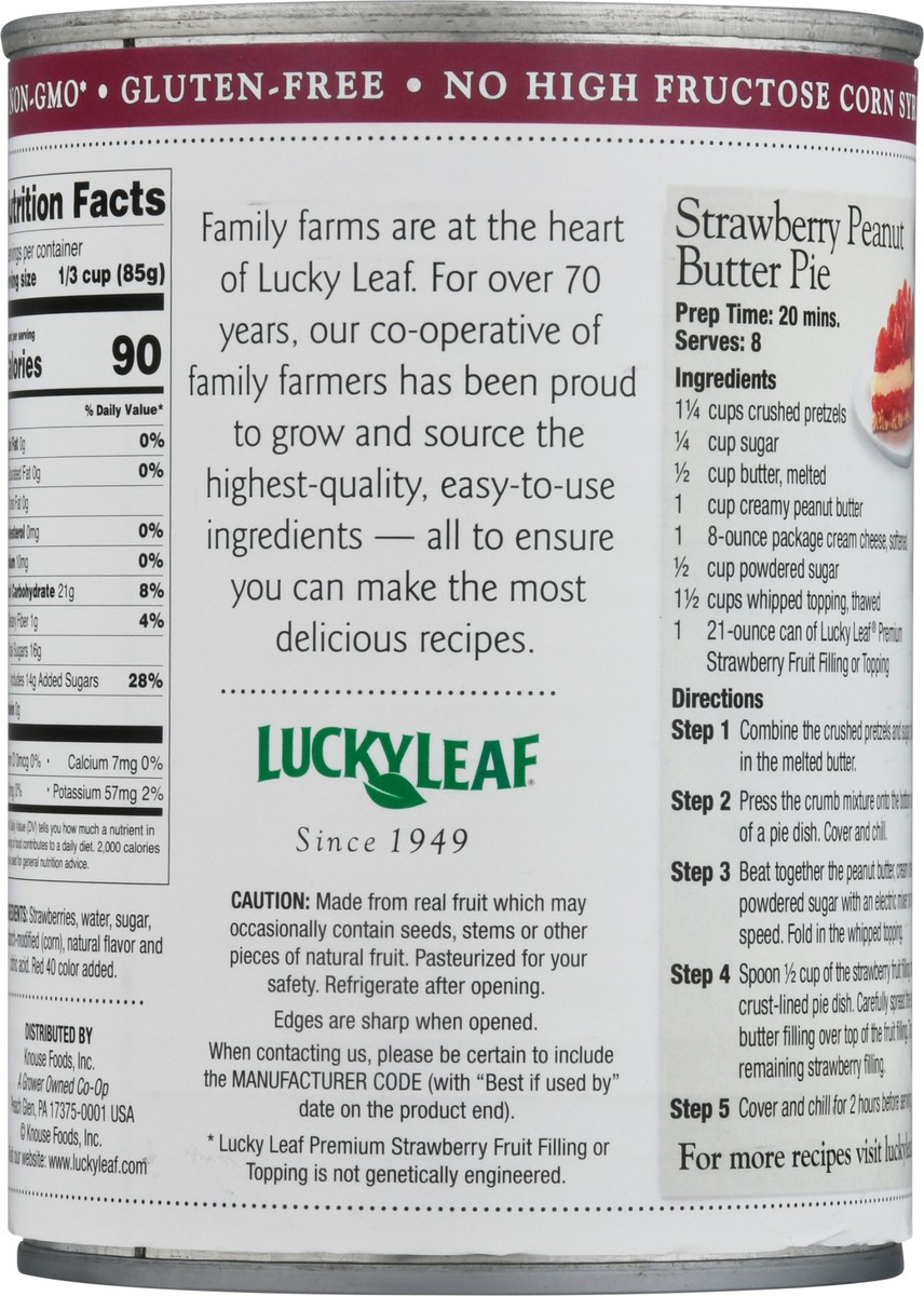 slide 4 of 14, Lucky Leaf Premium Strawberry Fruit Filling or Topping 21 oz, 21 oz