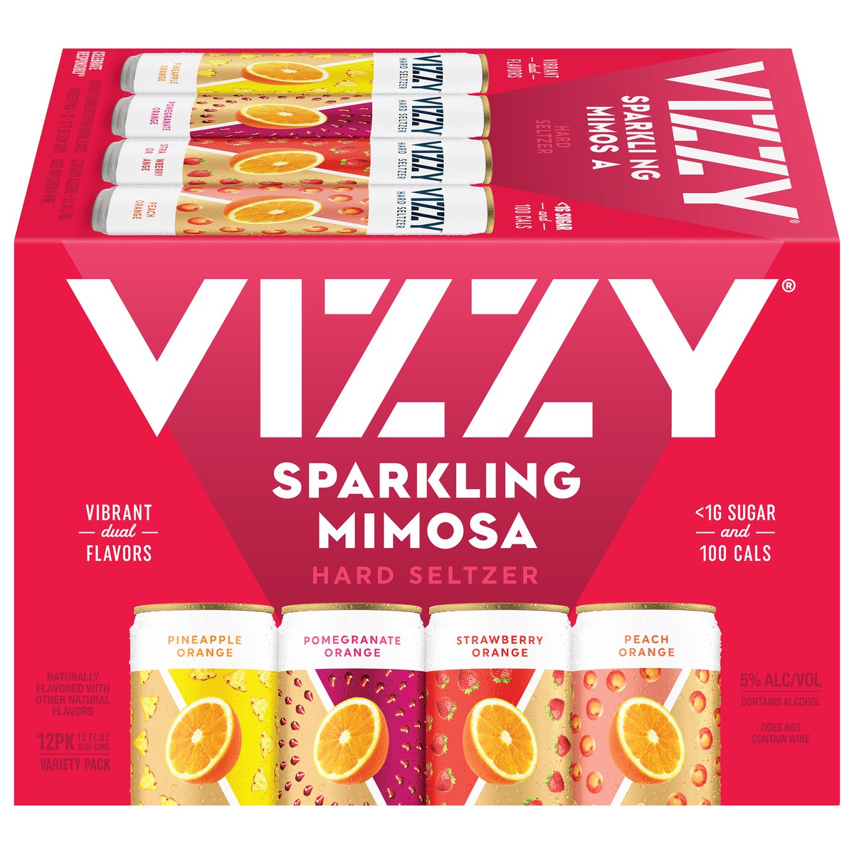 slide 1 of 9, Vizzy Mimosa Hard Seltzer Variety Pack Vizzy Hard Seltzer Mimosa Variety Pack, 12 Pack, 12 fl oz Cans, 5% ABV, 12 oz