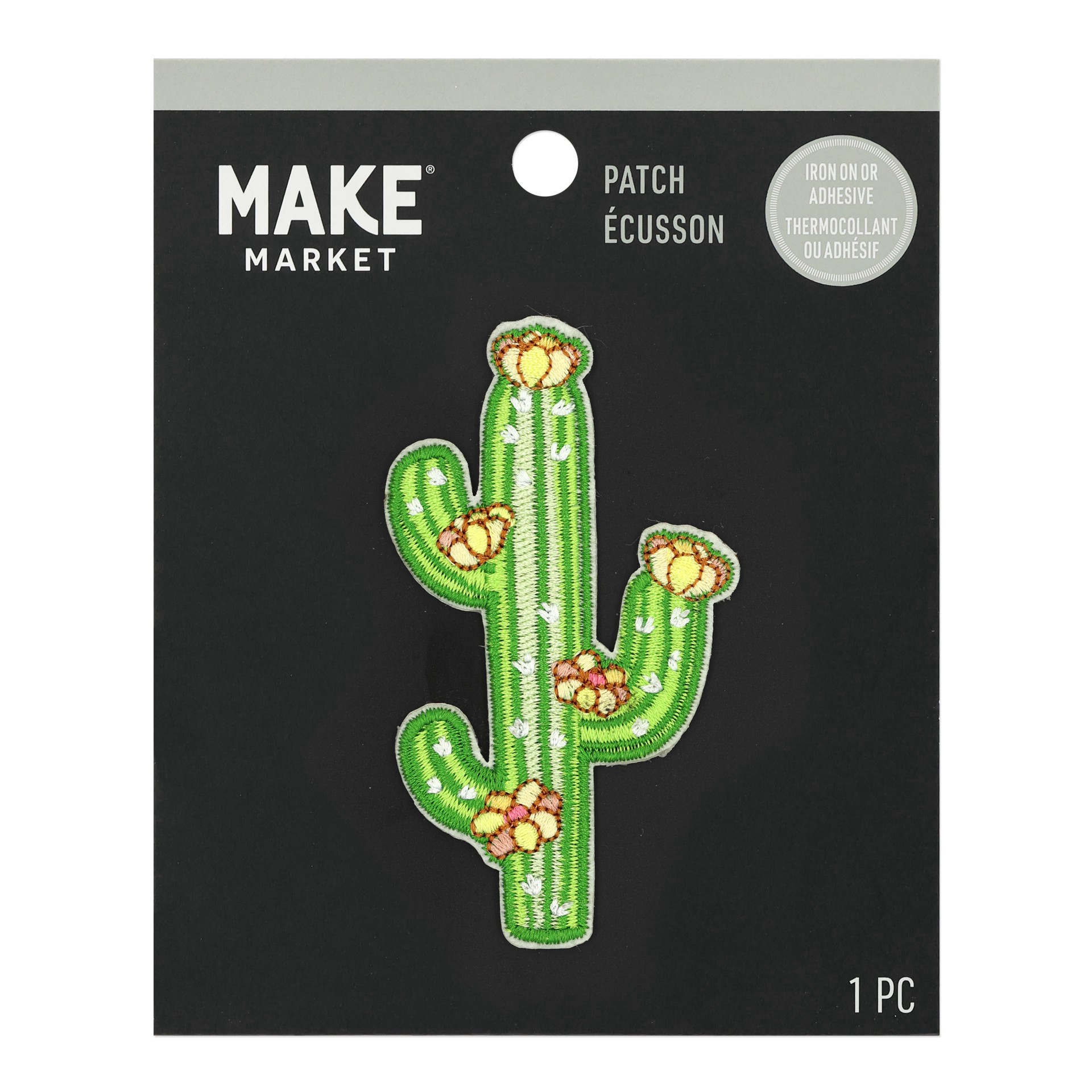 slide 3 of 3, Green Embroidered Cactus Iron On & Adhesive Patch By Make Market, 3.2 in x 1.6 in