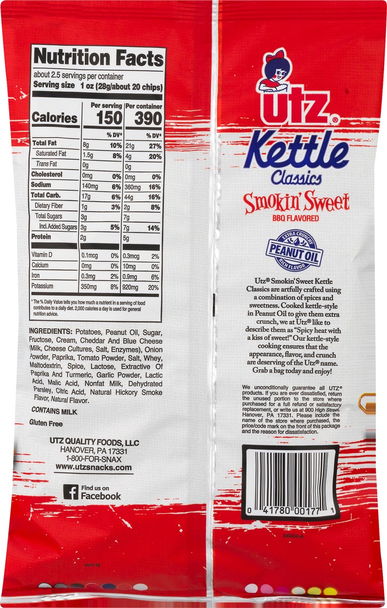 slide 5 of 9, Utz Kettle Classics Smokin Sweet BBQ Flavored Potato Chips 2.625 oz, 2.62 oz