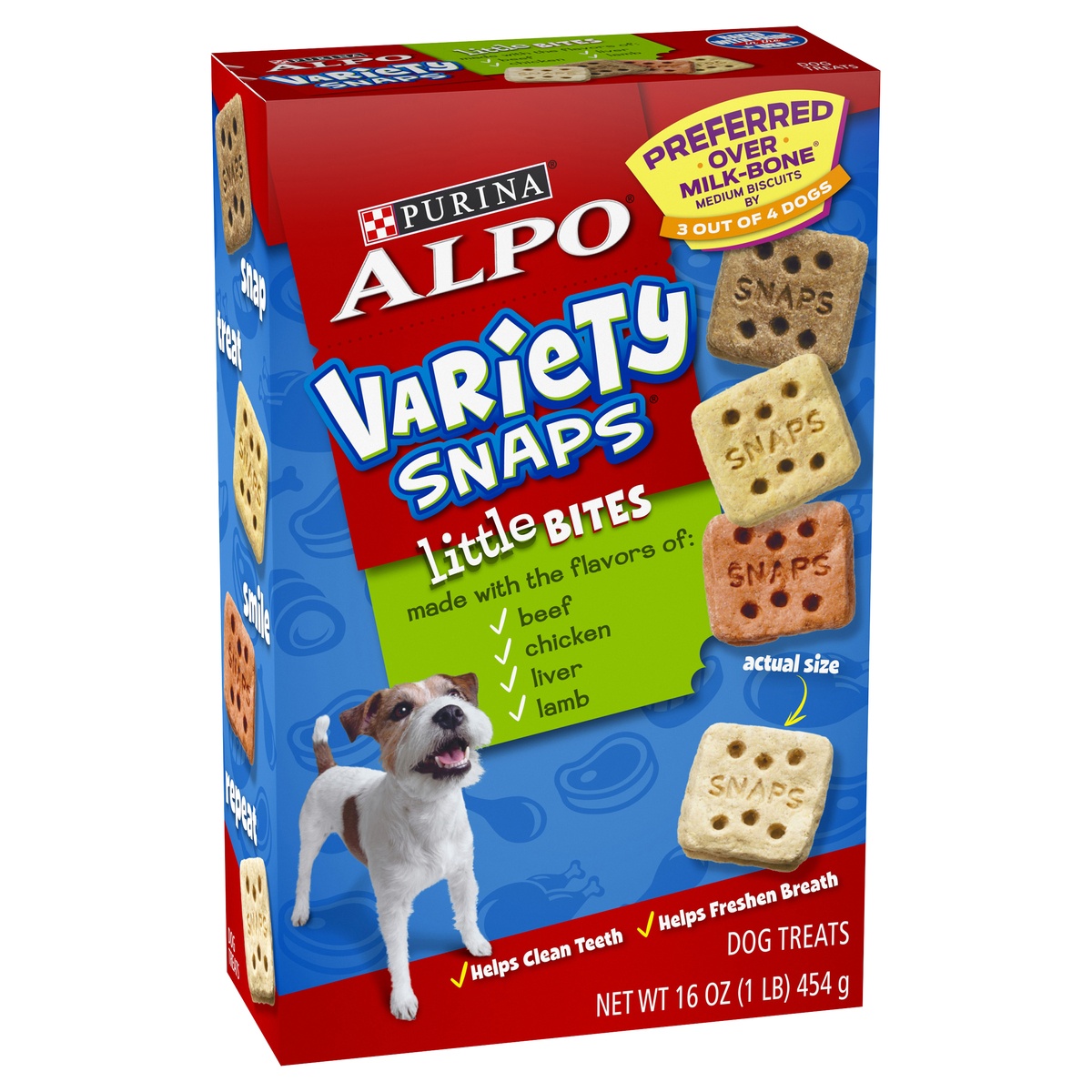 slide 2 of 9, ALPO Variety Snaps Little Bites Dog Treats With Real Beef, Chicken, Liver & Lamb Flavors, 16 oz