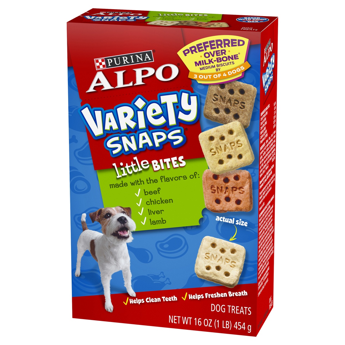 slide 3 of 9, ALPO Variety Snaps Little Bites Dog Treats With Real Beef, Chicken, Liver & Lamb Flavors, 16 oz