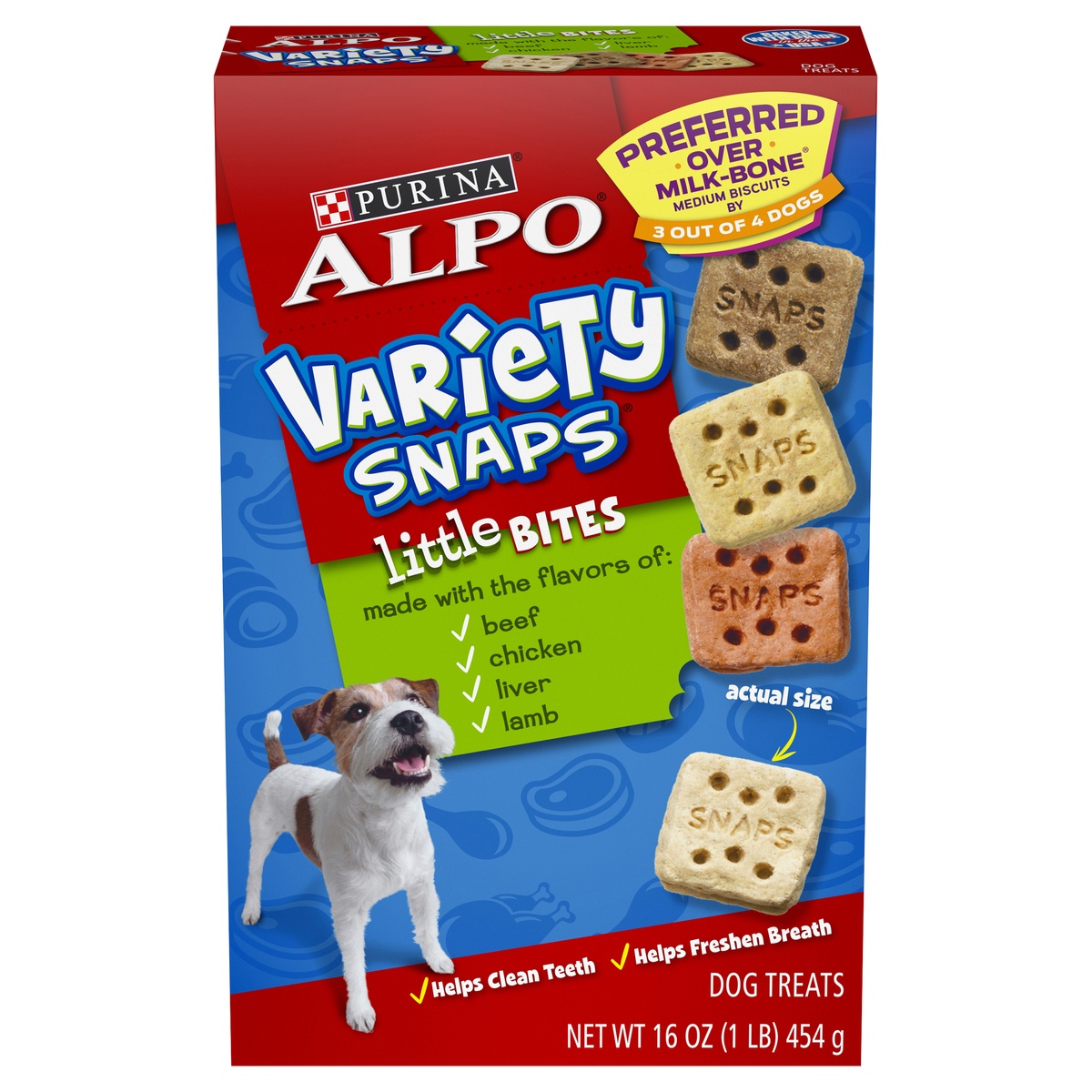 slide 1 of 9, ALPO Variety Snaps Little Bites Dog Treats With Real Beef, Chicken, Liver & Lamb Flavors, 16 oz