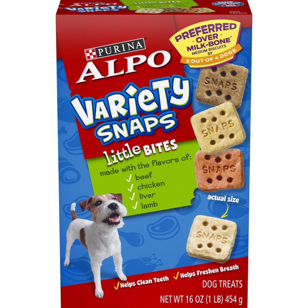 slide 1 of 9, Purina ALPO Dog Treats, Variety Snaps Little Bites Beef, Chicken, Liver, Lamb - 16 oz. Box, 16 oz