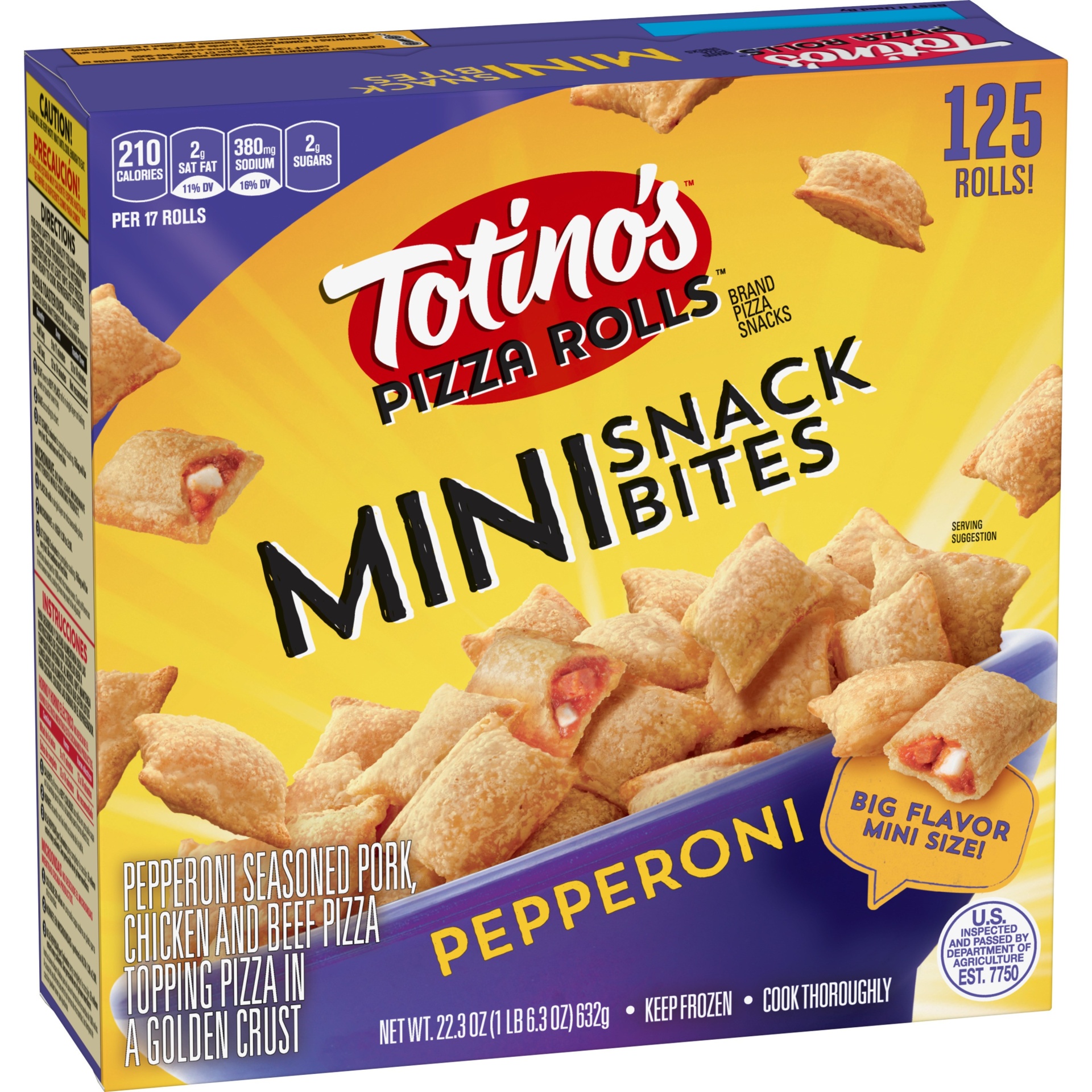 slide 1 of 3, Totino's Pepperoni Mini Snack Bites Pizza Rolls, 22.3 oz