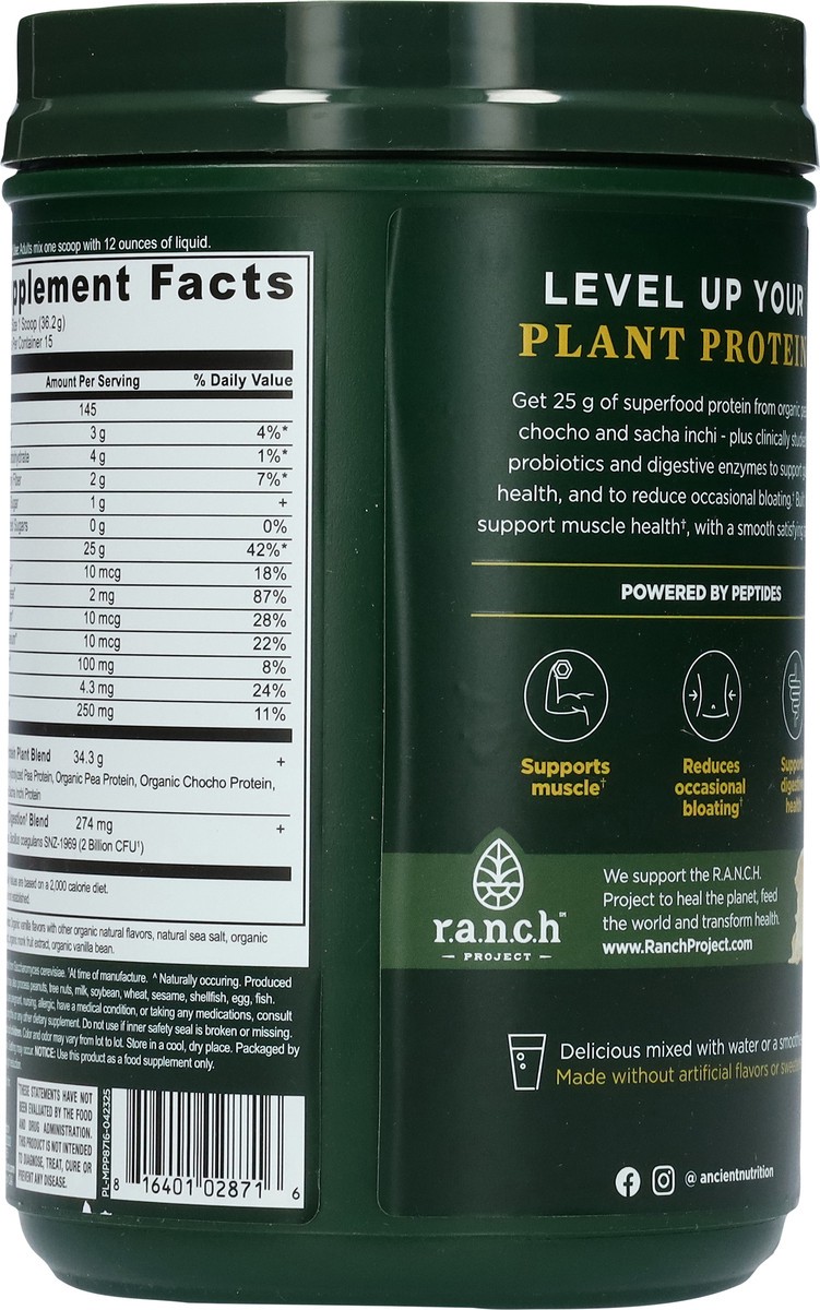 slide 6 of 15, Ancient Nutrition Vanilla Protein Plant Powder, 544 gram