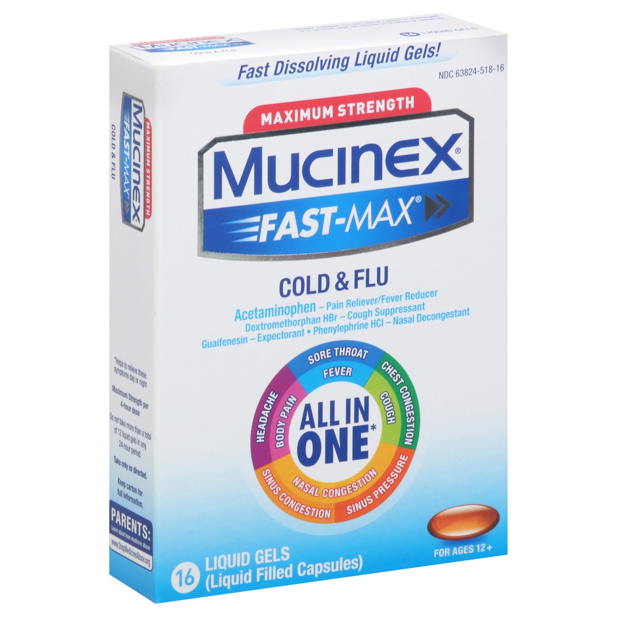 slide 9 of 9, Mucinex Maximum Strength Mucinex Fast-Max Cold & Flu All-In-One Liquid Gels, 16ct (Packaging May Vary), 16 oz