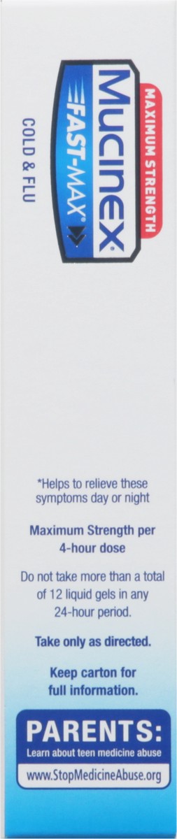 slide 7 of 9, Mucinex Maximum Strength Mucinex Fast-Max Cold & Flu All-In-One Liquid Gels, 16ct (Packaging May Vary), 16 oz