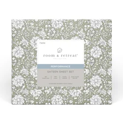 Room & Retreat 400 Thread Counts Printed Sheet Set, Twin, 3 Pieces set, Green Block Floral