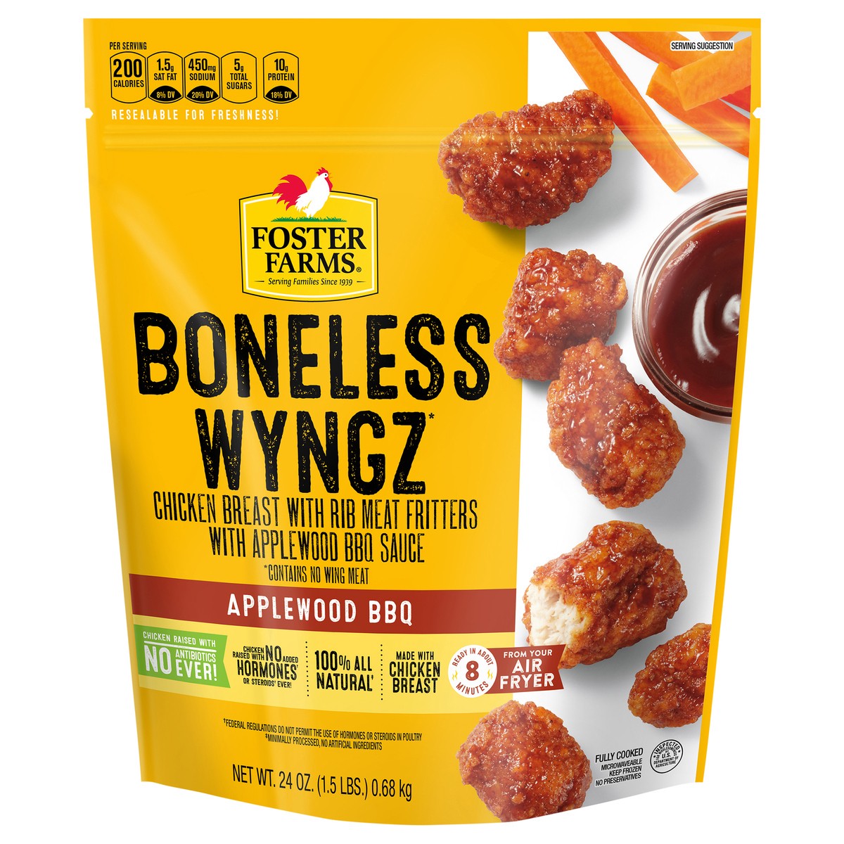 slide 1 of 1, Foster Farms Applewood BBQ Boneless Wings, 24 oz