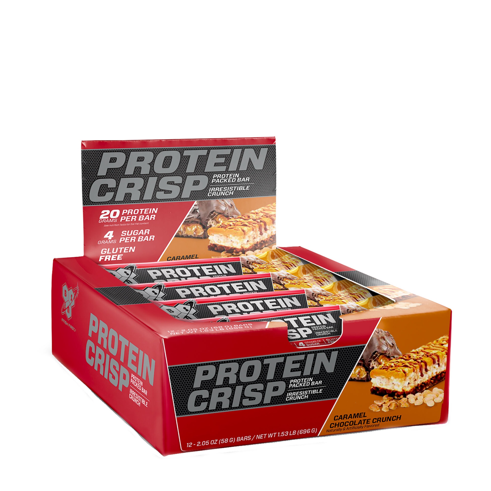 slide 1 of 1, BSN Protein Crisp - Caramel Chocolate Crunch, 12 ct