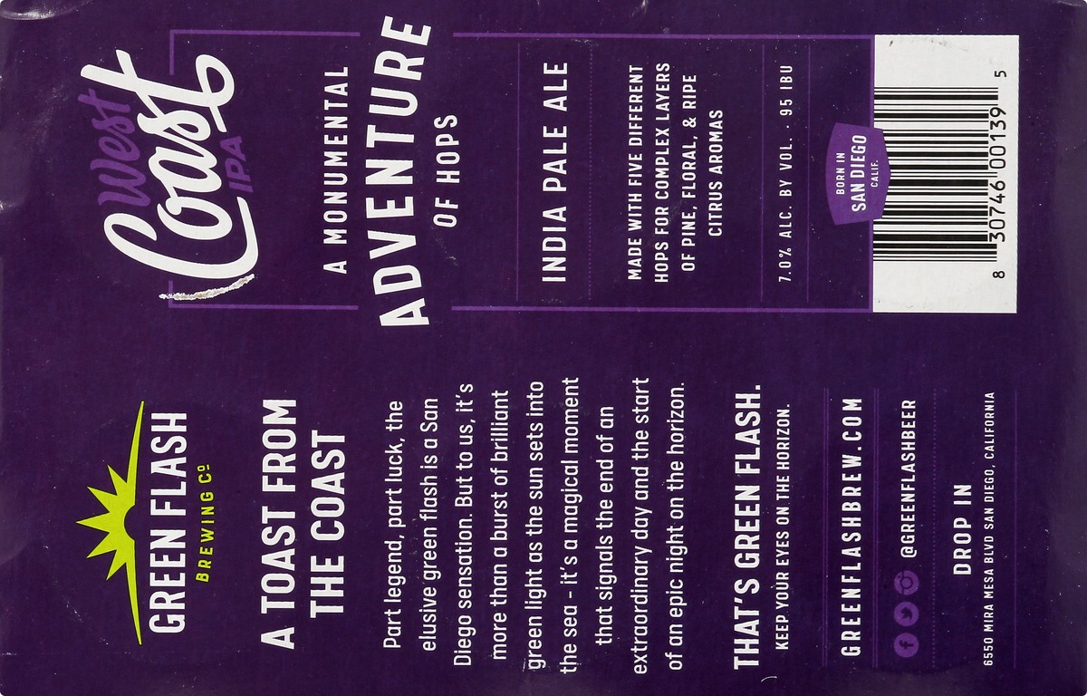 slide 7 of 9, Green Flash Brewing Co. West Coast Beer 6 ea, 6 ct; 12 oz