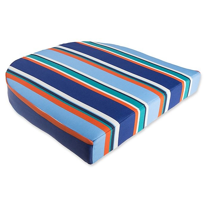 slide 1 of 1, Destination Summer Stripe Outdoor Wicker Seat Cushion - Cobalt, 1 ct