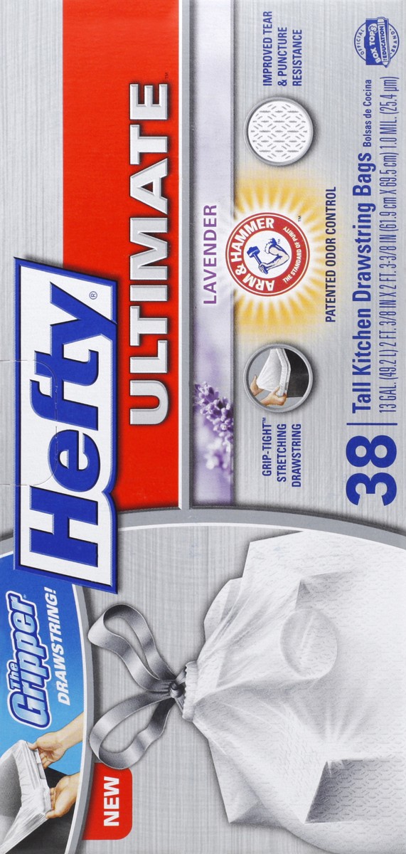 slide 3 of 4, Hefty Ultimate Flex Lavender Tall Kitchen Drawstring 13 Gallon Garbage Bags, 38 ct