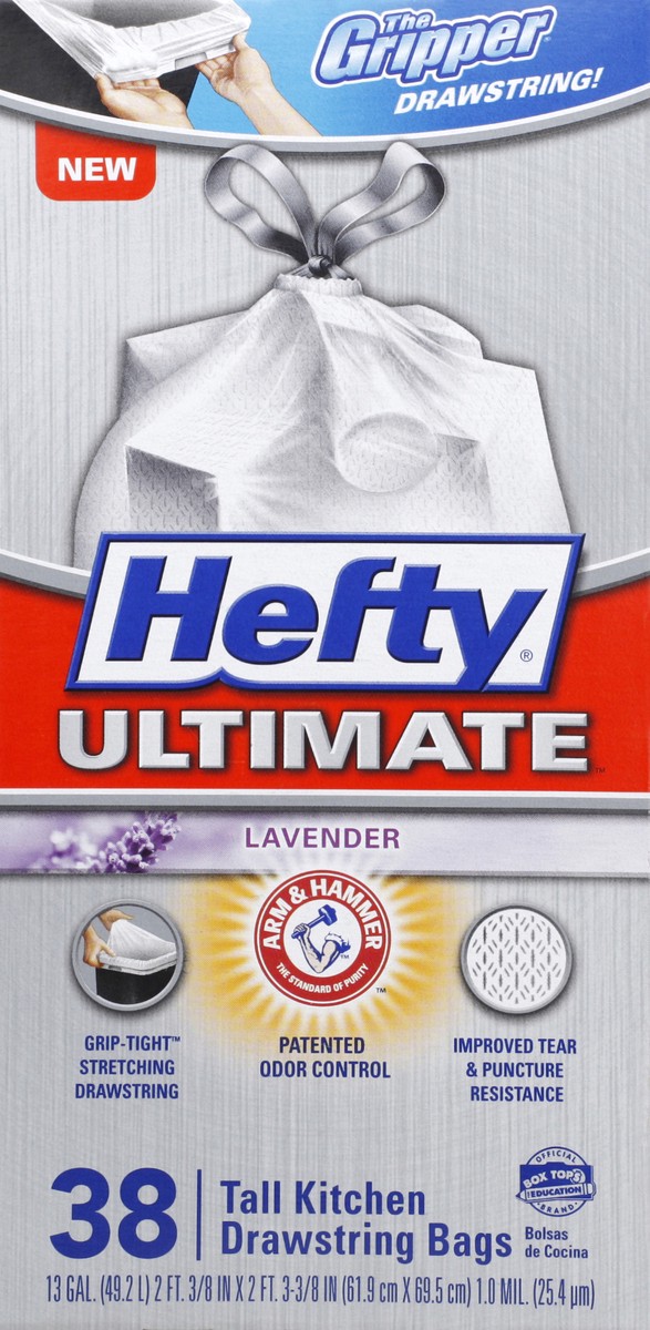 slide 4 of 4, Hefty Ultimate Flex Lavender Tall Kitchen Drawstring 13 Gallon Garbage Bags, 38 ct