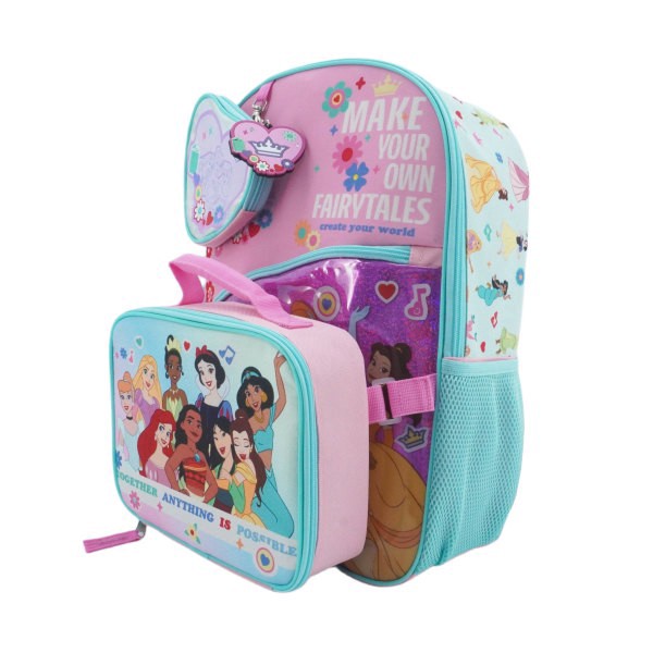 slide 4 of 7, Bioworld Princess Backpack With Removable Coin Purse/Printed Water Bottle/Key Chain/Lunch Bag, Multicolor, 1 ct