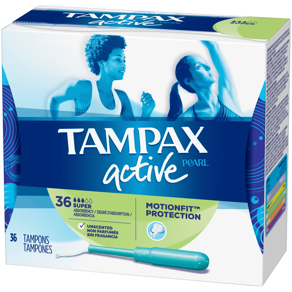 slide 3 of 3, Tampax Pearl Active Super Absorbency Tampons, 36 ct