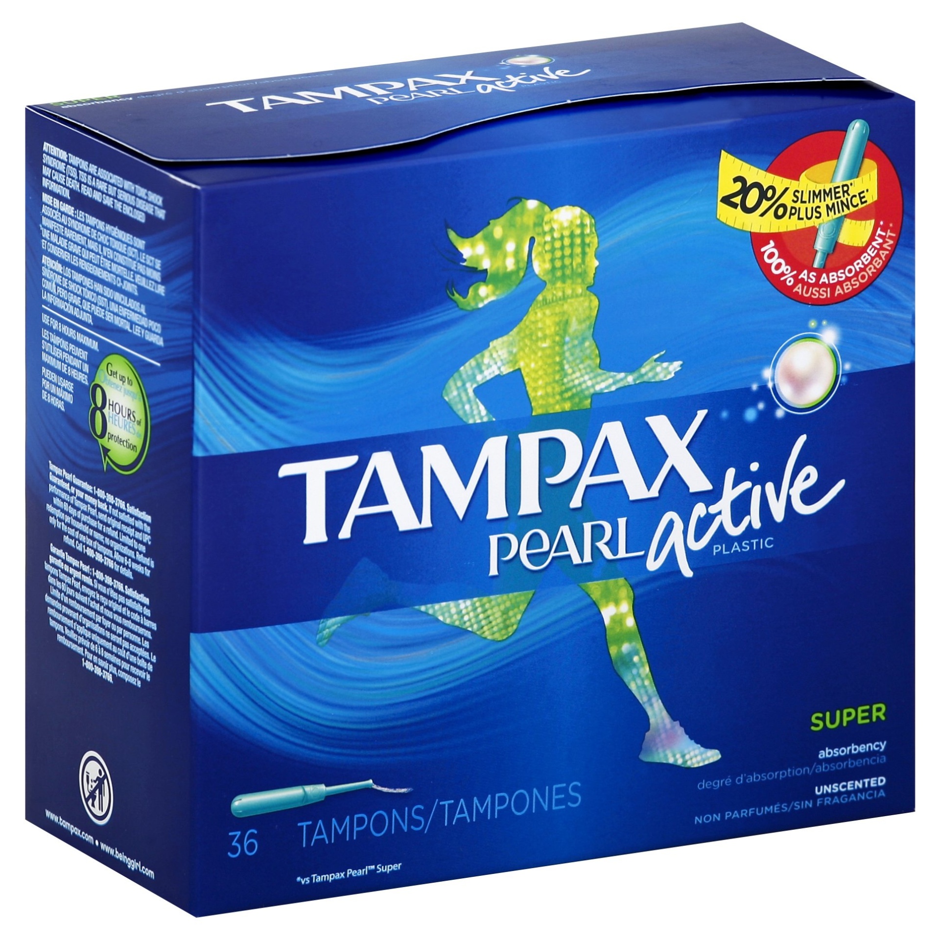 slide 1 of 3, Tampax Pearl Active Super Absorbency Tampons, 36 ct